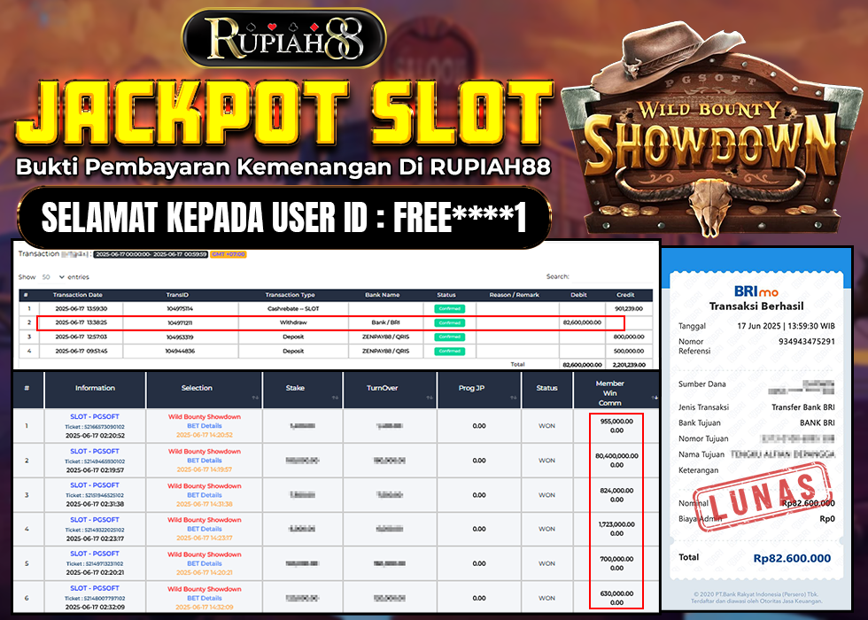 RUPIAH88 JACKPOT SLOT WILD BOUNTY SHOWDOWN Rp.82.600.000,- LUNAS