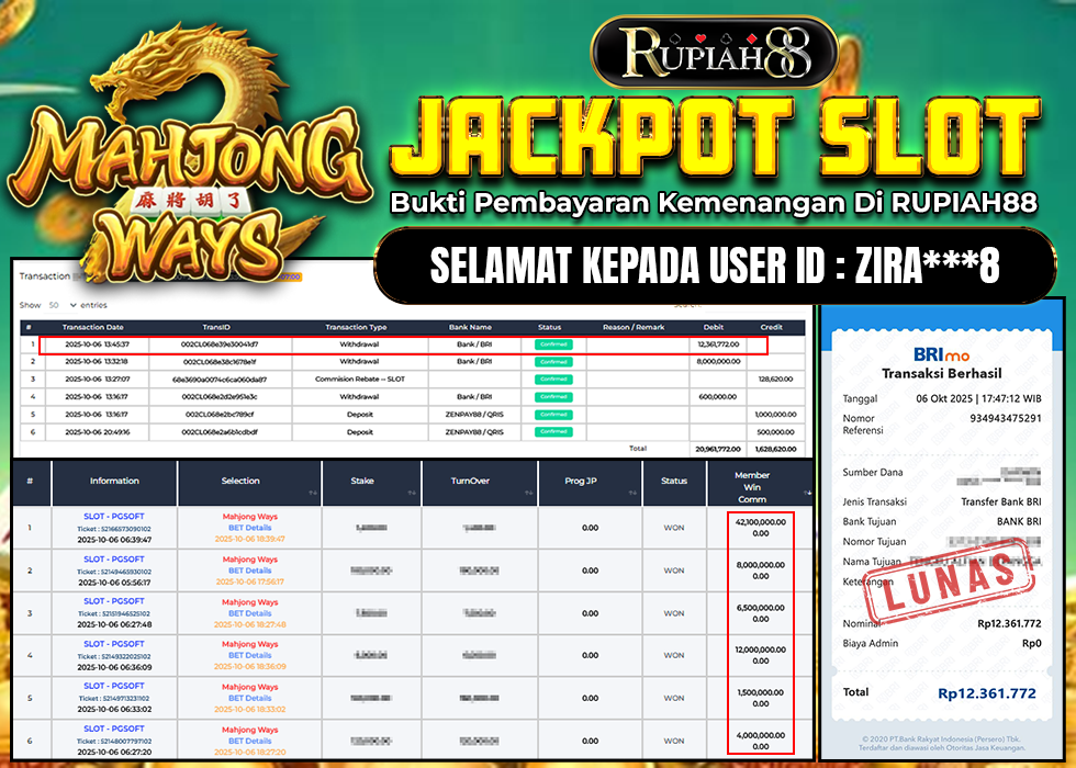 RUPIAH88 JACKPOT SLOT MAHJONG WAYS Rp.12.361.772,- LUNAS