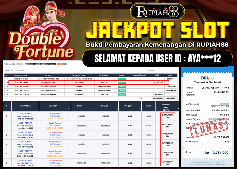 RUPIAH88 JACKPOT SLOT DOUBLE FORTUNE Rp.112.731.000,- LUNAS