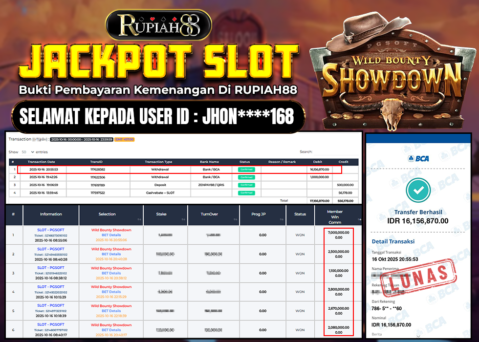 RUPIAH88 JACKPOT SLOT WILD BOUNTY SHOWDOWN Rp.16.158.870,- LUNAS